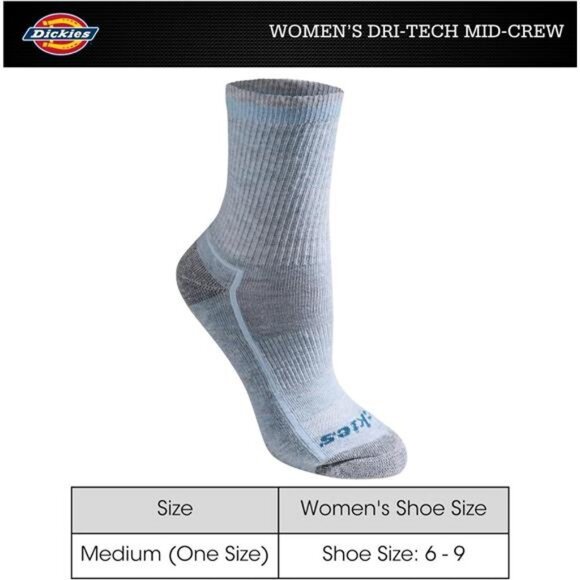 Dickies Women's Dri-tech Advanced Moisture Wicking Mid-Crew Socks (6 Pairs) (M) - Picture 3 of 6